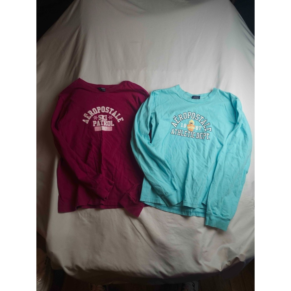 Lot Of 2 Aeropostale Shirt Womens Medium Blue/Pink Long Sleeve Y2K 90s Casual